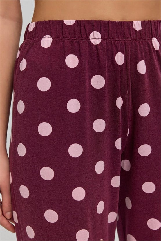 Mısırlı Kadın Modal Puantiyeli Pijama Takımı Bordo