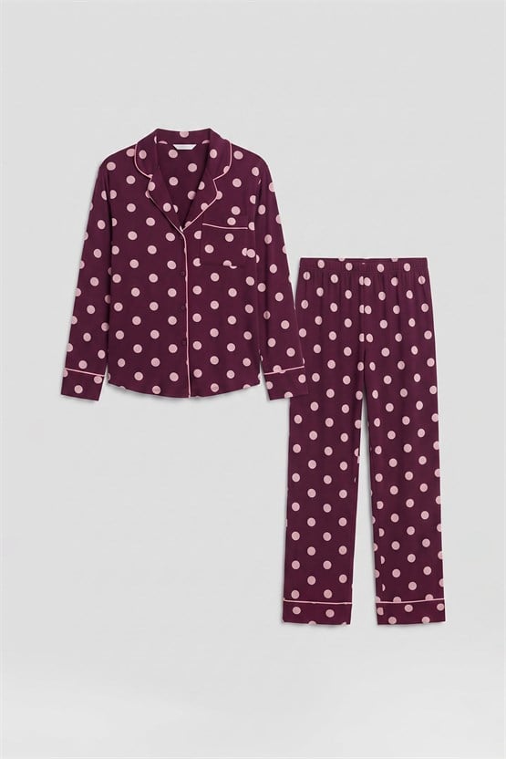 Mısırlı Kadın Modal Puantiyeli Pijama Takımı Bordo