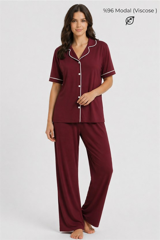Mısırlı Kadın Modal Pijama Takım Bordo