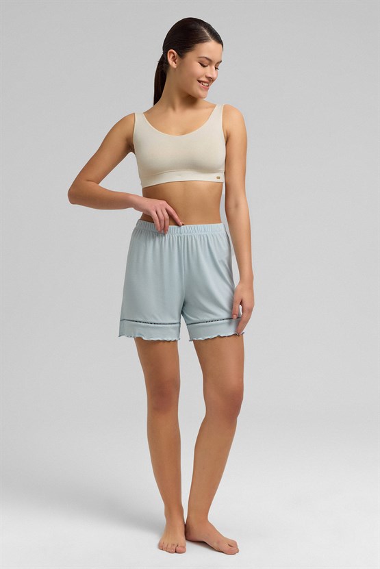 Mısırlı Kadın Örme Askılı Short Takım Açık Mavi