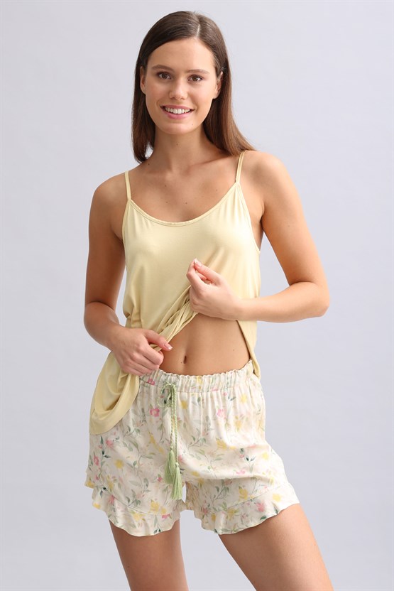 Mısırlı Kadın Örme İp Askılı Biye Detaylı Atlet Hardal