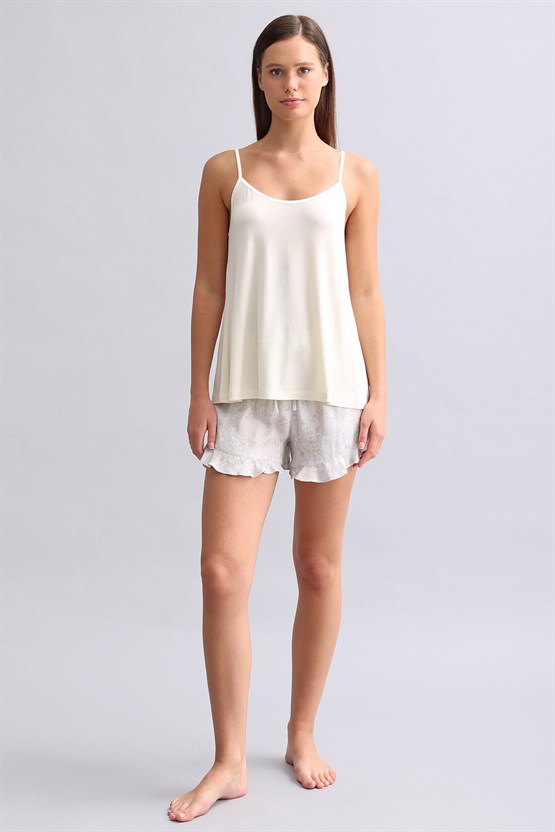 Mısırlı Kadın Örme İp Askılı Biye Detaylı Atlet Ekru