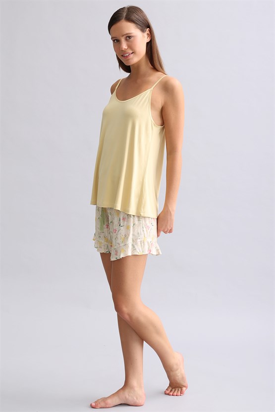 Mısırlı Kadın Örme İp Askılı Biye Detaylı Atlet Hardal