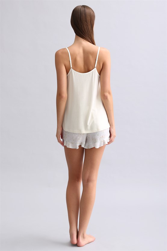 Mısırlı Kadın Örme İp Askılı Biye Detaylı Atlet Ekru