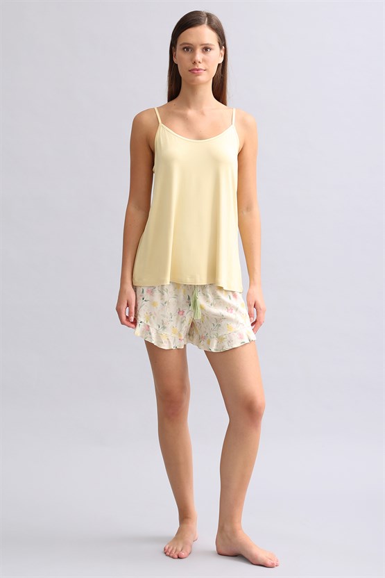 Mısırlı Kadın Örme İp Askılı Biye Detaylı Atlet Hardal