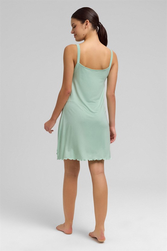 Mısırlı Kadın Örme İp Askılı Gecelik Açık Yeşil