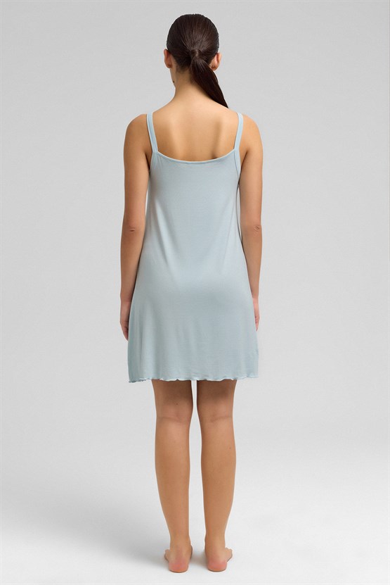 Mısırlı Kadın Örme İp Askılı Gecelik Açık Mavi