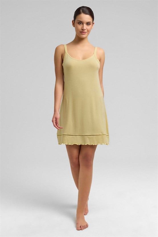 Mısırlı Kadın Örme İp Askılı Gecelik Açık Sarı