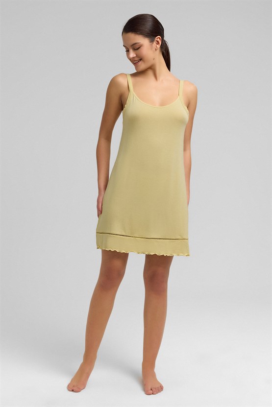 Mısırlı Kadın Örme İp Askılı Gecelik Açık Sarı