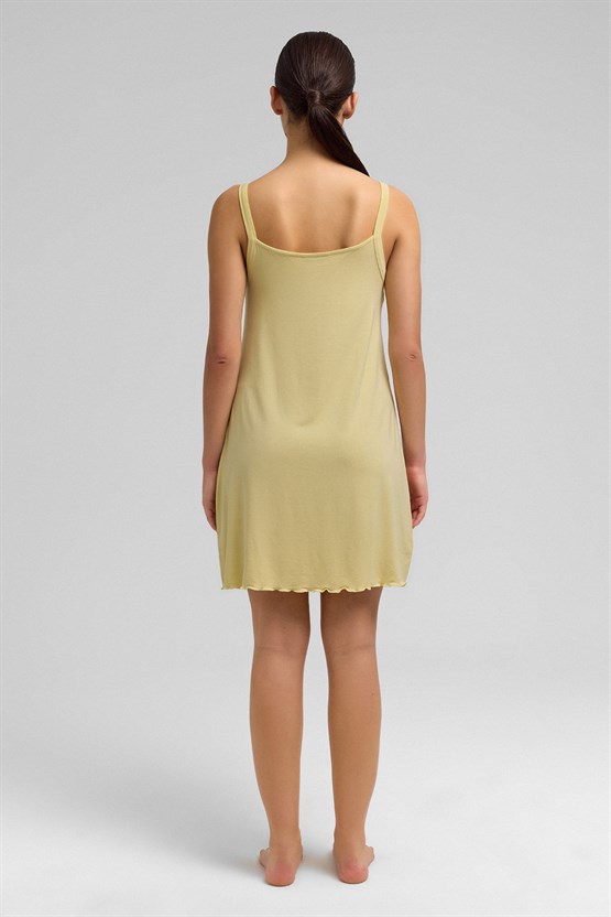 Mısırlı Kadın Örme İp Askılı Gecelik Açık Sarı