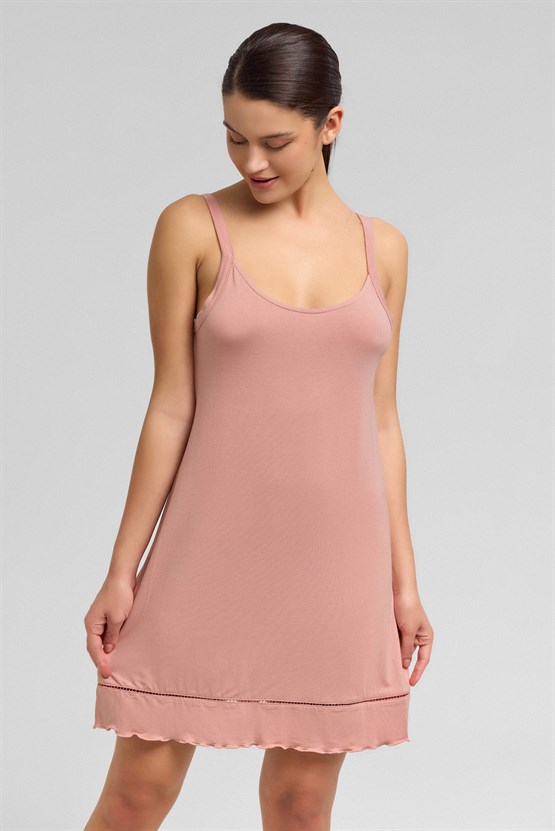 Mısırlı Kadın Örme İp Askılı Gecelik Somon