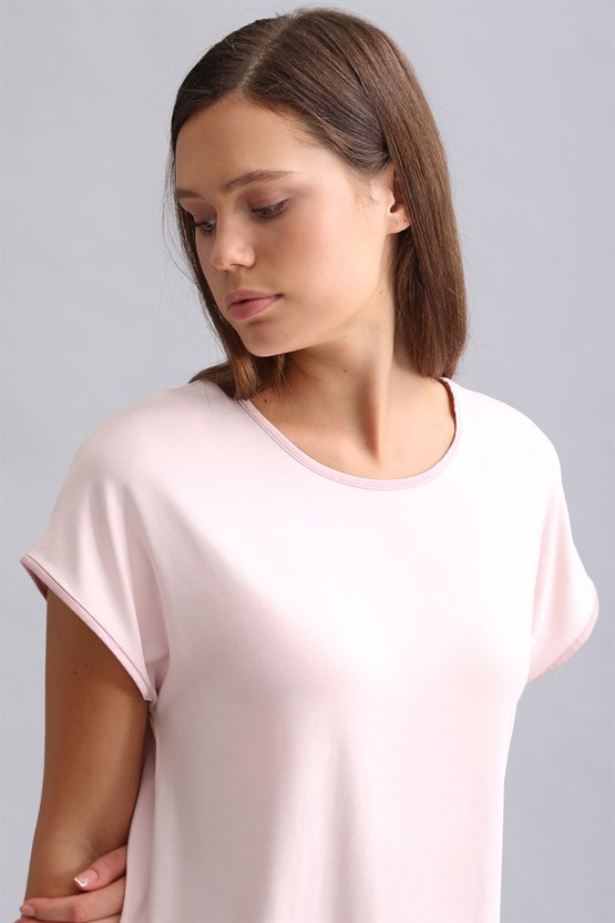 Mısırlı Kadın Örme Kısa Kol T-shirt Açık Pembe
