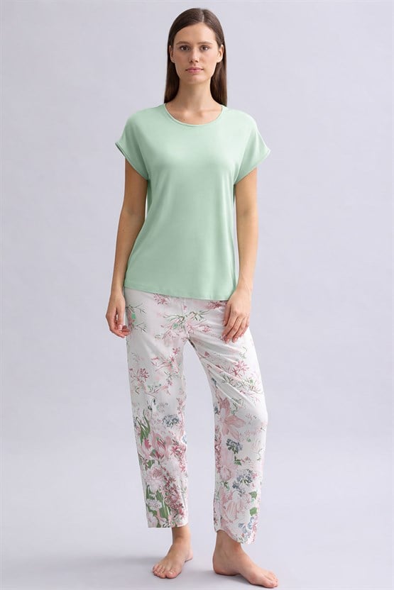 Mısırlı Kadın Örme Kısa Kol T-shirt Yeşil