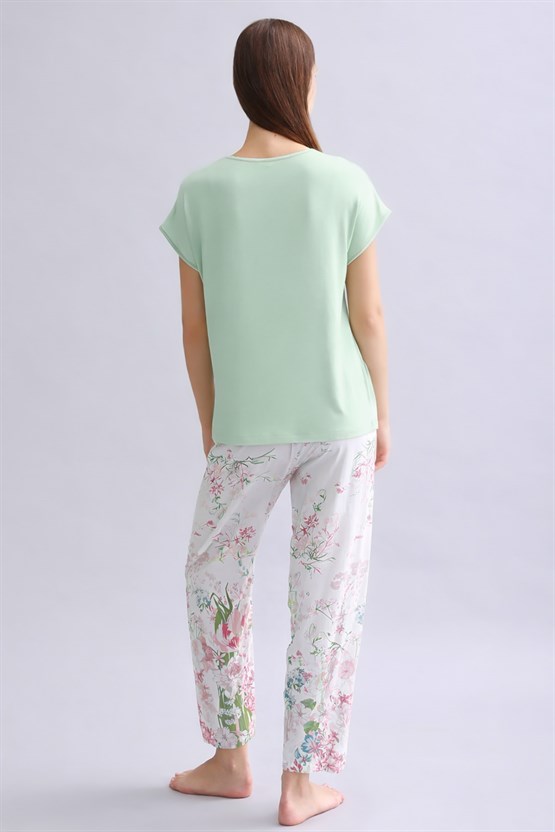 Mısırlı Kadın Örme Kısa Kol T-shirt Yeşil