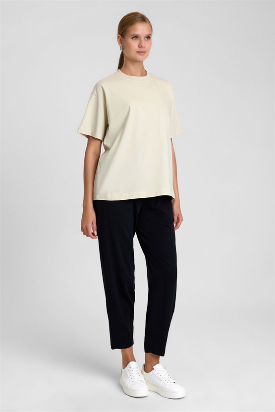 Mısırlı Kadın Oversize T-shirt Ekru