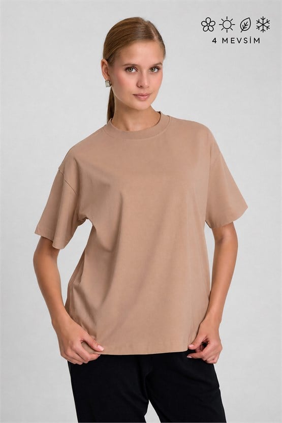Mısırlı Kadın Oversize T-shirt Koyu Kahverengi