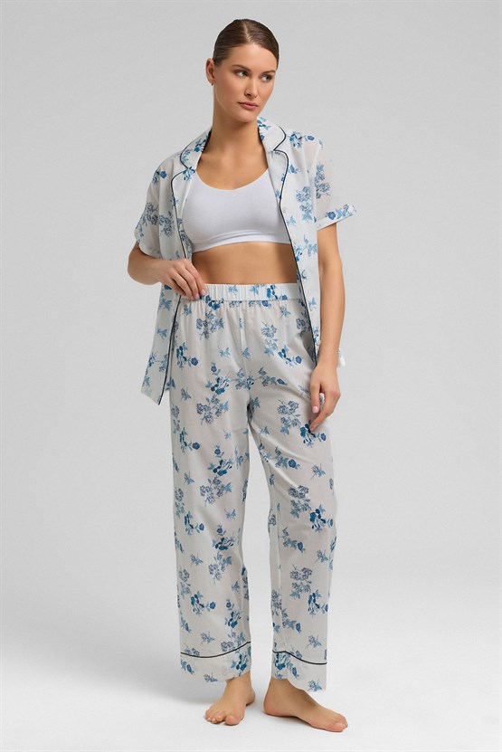 Mısırlı Kadın Pamuk Alt Pijama Beyaz