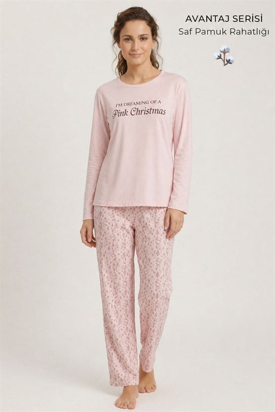 Mısırlı Kadın Pamuk Tavşan Baskı Detaylı Pijama Takım Açık Sarı