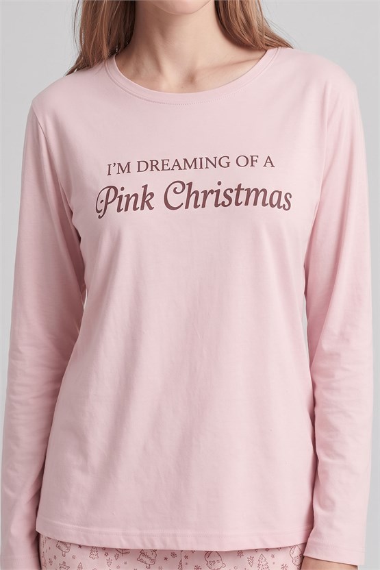 Mısırlı Kadın Pamuk Tavşan Baskılı Pijama Takım Açık Pembe