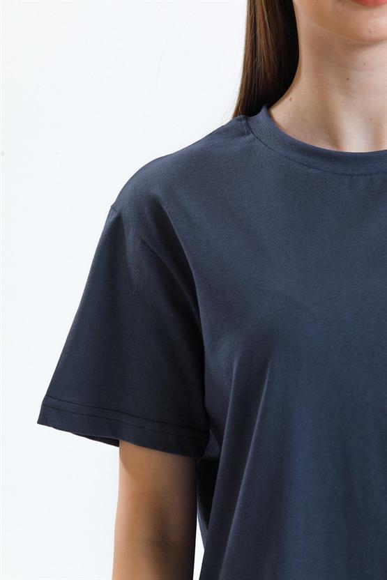 Mısırlı Kadın Pamuklu Bisiklet Yaka Füme Regular Fit Tişört M KTSHIRT RF F