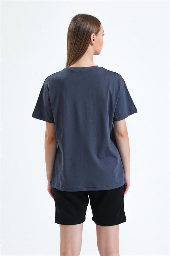 Mısırlı Kadın Pamuklu Bisiklet Yaka Füme Regular Fit Tişört M KTSHIRT RF F