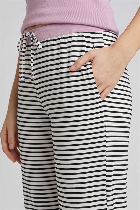 Mısırlı Kadın Pamuklu Çizgili Pijama Takım Lila/Siyah