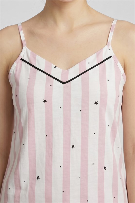 Mısırlı Kadın Pamuklu Çizgili Pijama Takım Açık Pembe