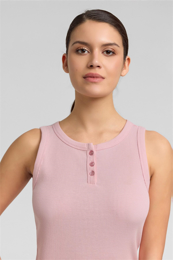 Mısırlı Kadın Pamuklu Kaşkorse Ön Patlı Atlet Açık Pembe