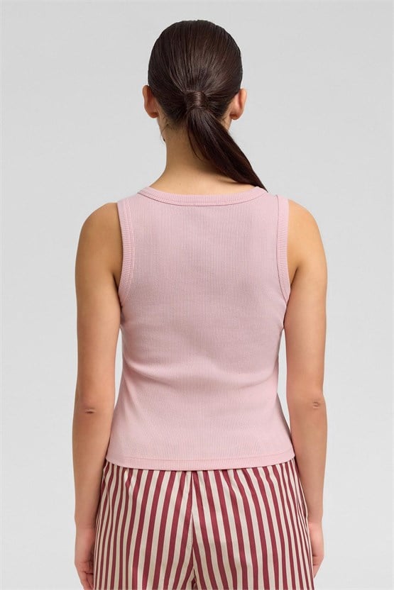 Mısırlı Kadın Pamuklu Kaşkorse Patlı Sıfır Kol Tshirt Açık Pembe