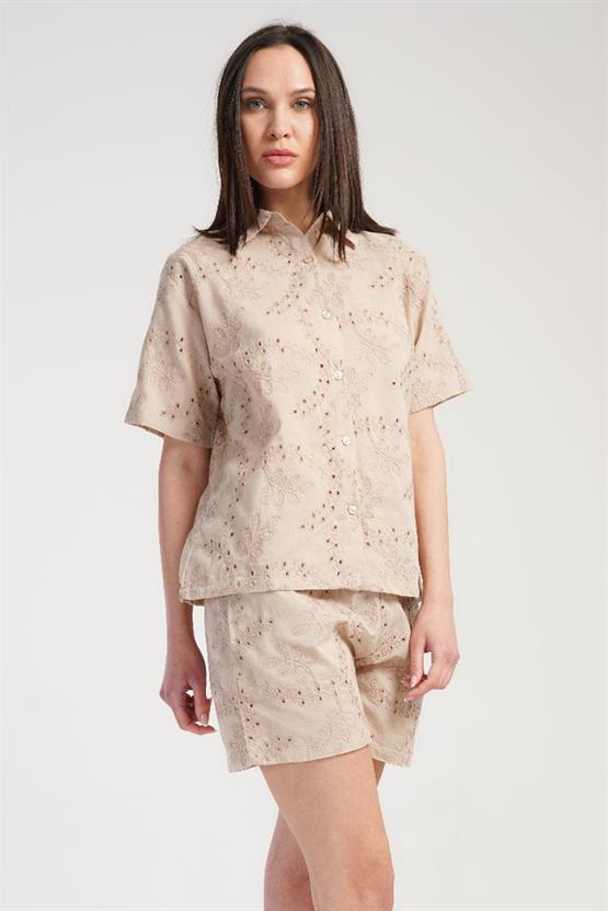 Mısırlı Kadın Pamuklu Kısa Kollu Şort Takımı Espresso