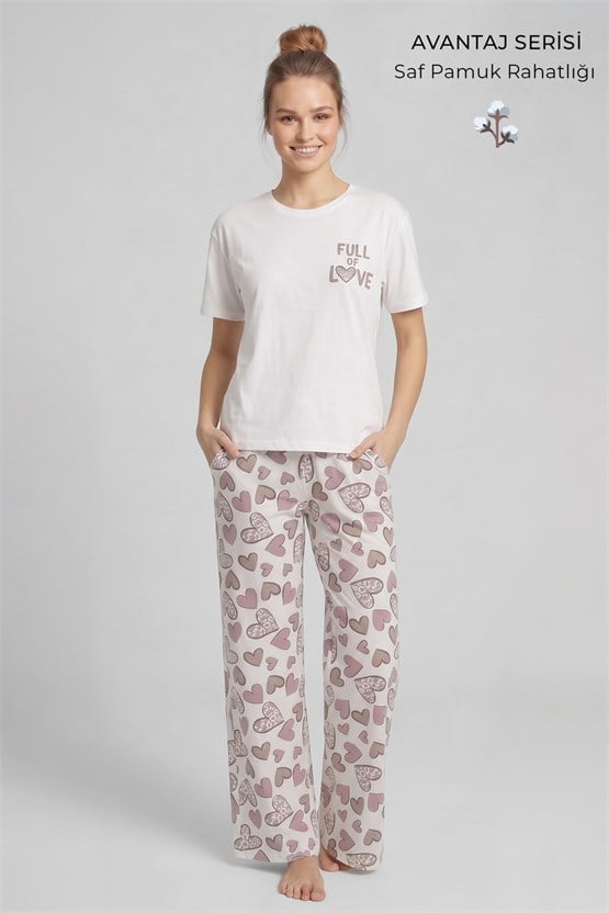 Mısırlı Kadın Pamuklu Pijama Takım Beyaz