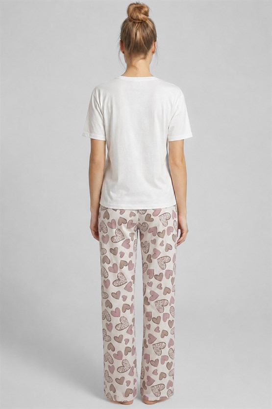 Mısırlı Kadın Pamuklu Pijama Takım Beyaz