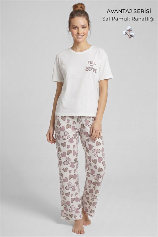 Mısırlı Kadın Pamuklu Pijama Takım Beyaz