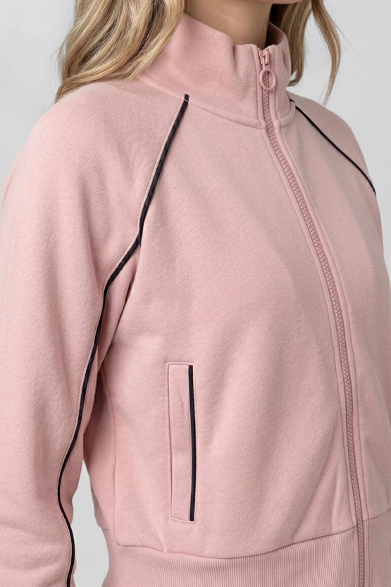 Mısırlı Kadın Pamuklu Pike Fermuarlı Ceket Açık Pembe
