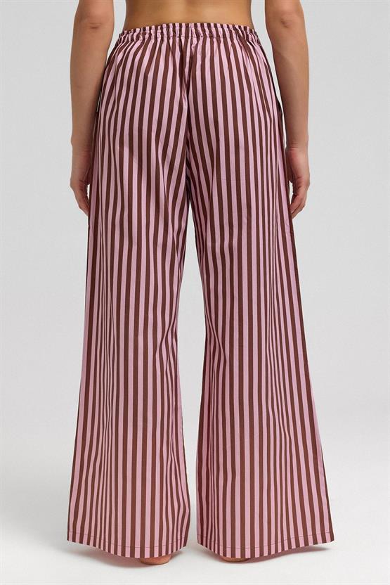 Mısırlı Kadın Pamuklu Poplin Çizgili Pijama Altı / Pantolon Kahverengi/Pembe