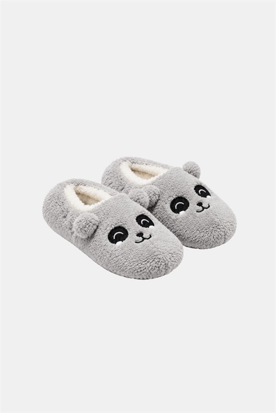 Mısırlı Panda Figürlü Panduf Açık Gri