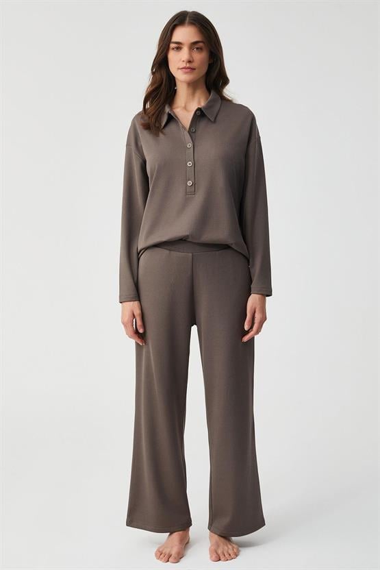 Mısırlı Kadın Pijama Takımı Kahverengi