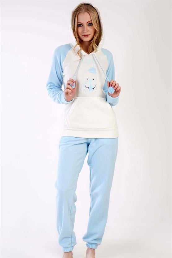 Mısırlı Kadın Polar Uzun Kollu Pijama Takımı Mavi