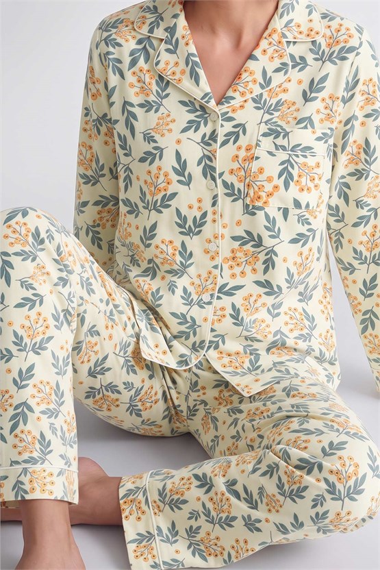 Mısırlı Kadın Saten Papatya Pijama Takım Desenli