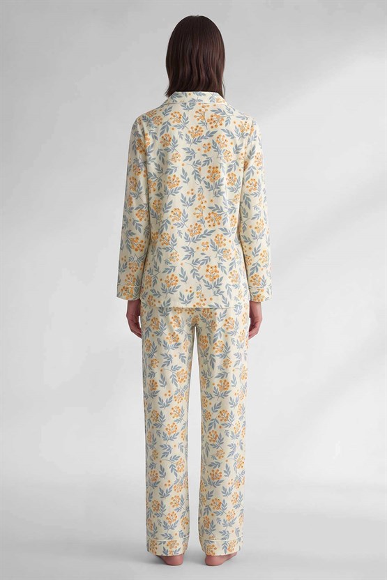 Mısırlı Kadın Saten Papatye Desenli Pijama Takım Desenli