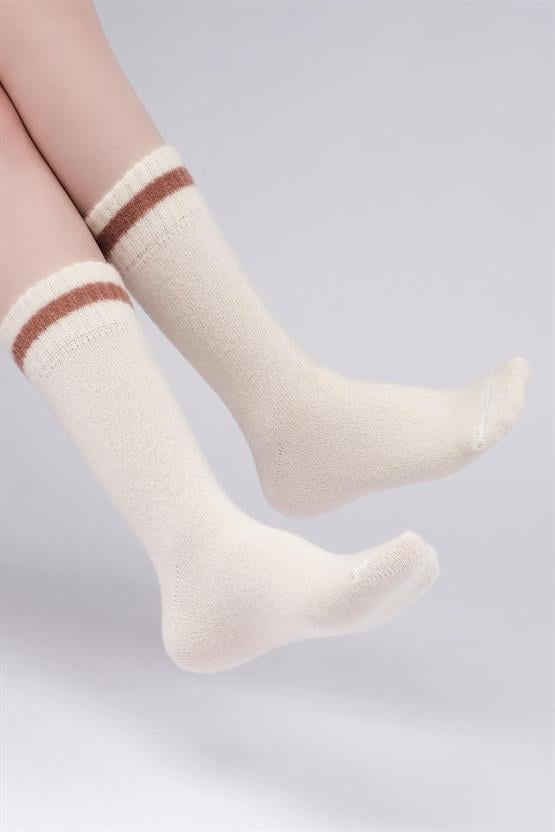Mısırlı Kadın Soft Peluş Termal Tekli Soket Çorap Ekru