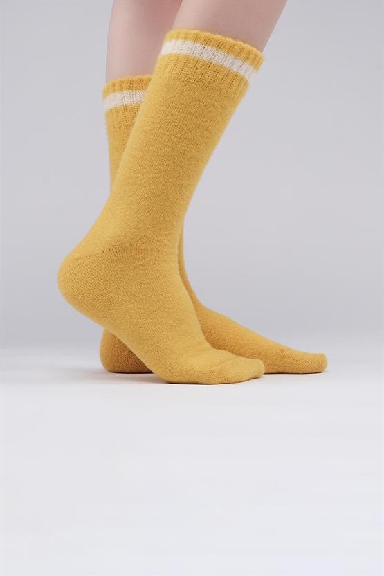 Mısırlı Kadın Soft Peluş Termal Tekli Soket Çorap Koyu Sarı