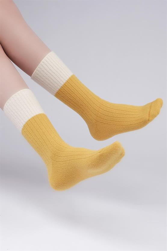 Mısırlı Kadın Soft Peluş Termal Tekli Soket Çorap Sarı
