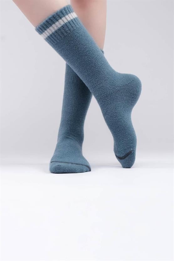 Mısırlı Kadın Soft Peluş Termal Tekli Soket Çorap Petrol Mavi