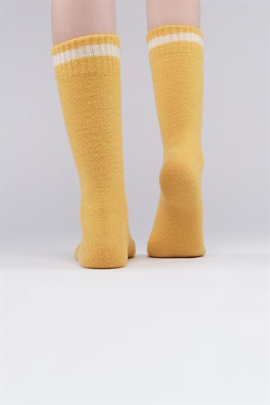 Mısırlı Kadın Soft Peluş Termal Tekli Soket Çorap Koyu Sarı