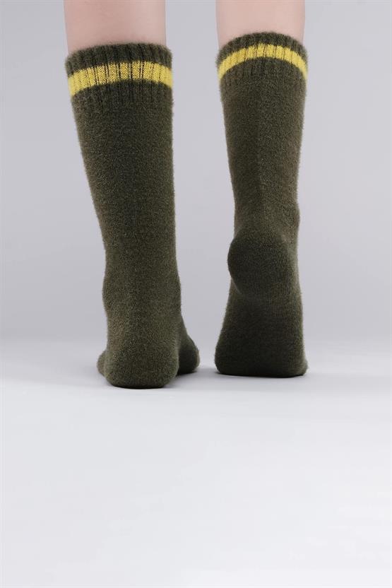 Mısırlı Kadın Soft Peluş Termal Tekli Soket Çorap Haki