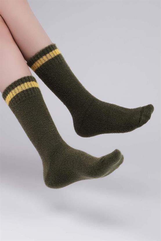 Mısırlı Kadın Soft Peluş Termal Tekli Soket Çorap Haki