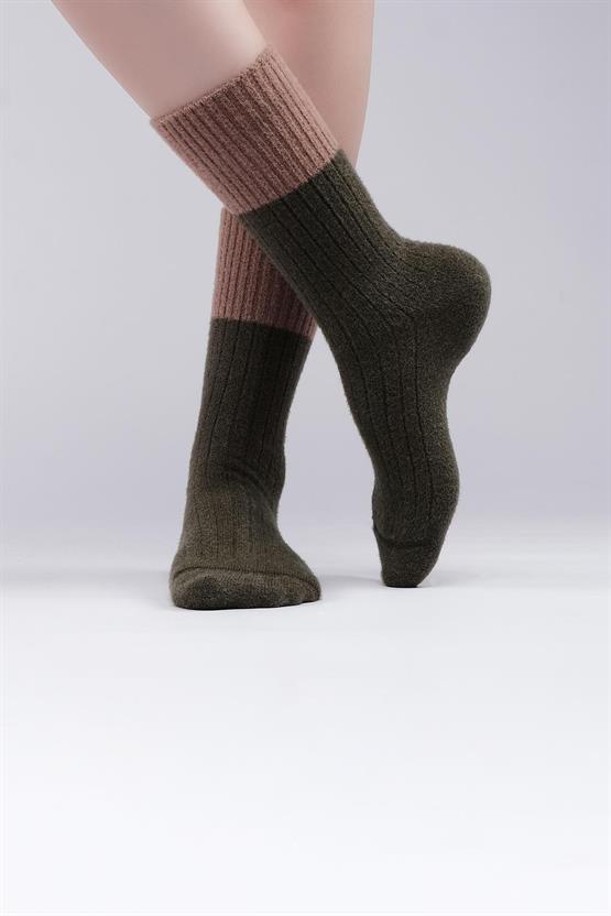 Mısırlı Kadın Soft Peluş Termal Tekli Soket Çorap Haki