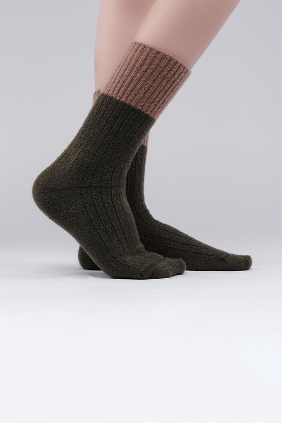 Mısırlı Kadın Soft Peluş Termal Tekli Soket Çorap Haki