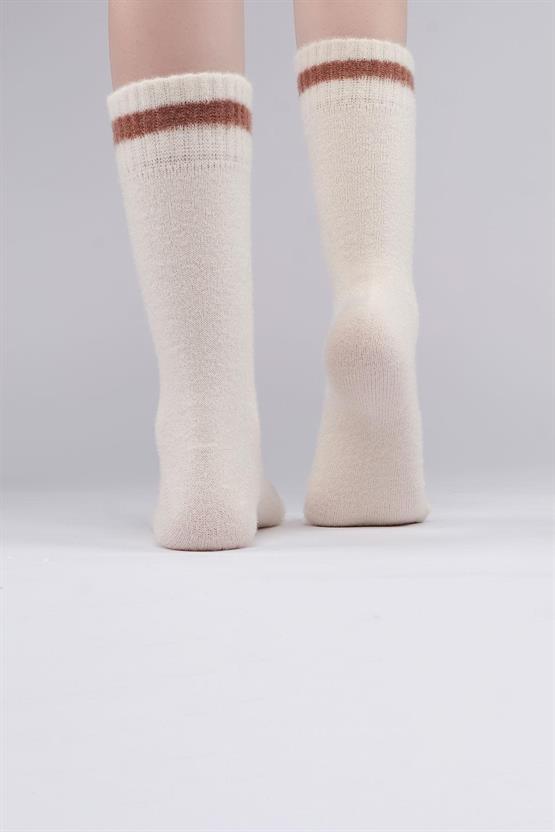 Mısırlı Kadın Soft Peluş Termal Tekli Soket Çorap Ekru